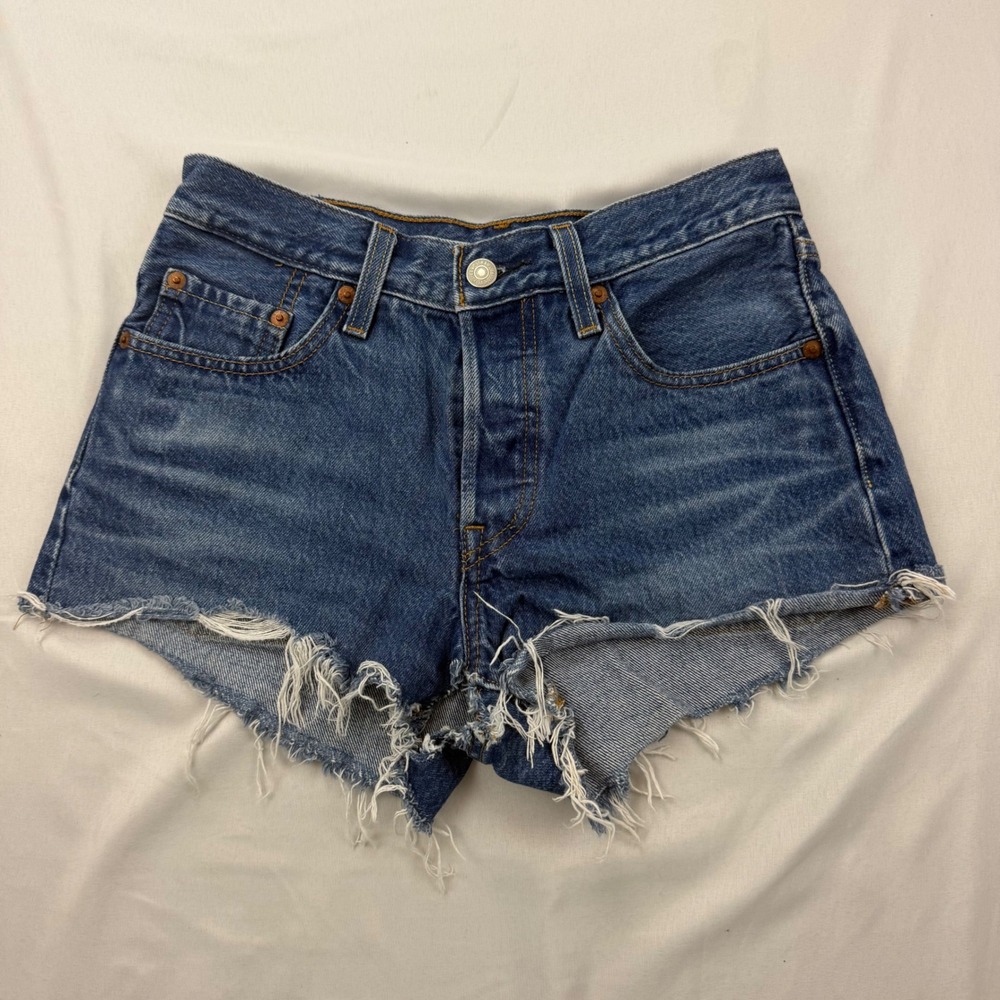 Levi's 501 Original Cut Off Shorts Womens 24 Blue Denim High Rise Button FlyREAD
